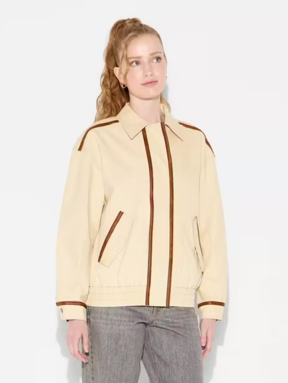 NWT Wild Fable Canvas Faux Leather Trim Bomber Jacket Size Small